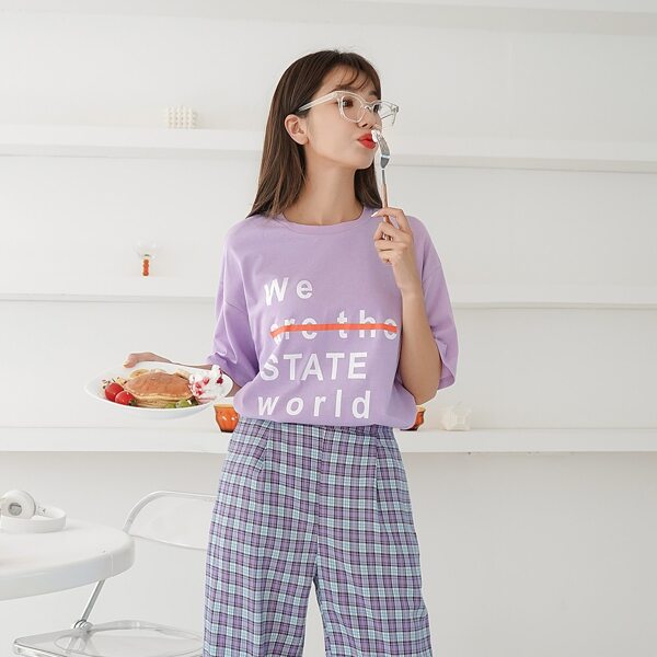 

Slogan Graphic Lounge Top, Lilac purple