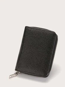 CUIKCA 男士拉鍊式皮夾口袋錢包小錢包卡片收納包女士拉鍊式皮夾可攜式錢包白領工作者大學上班族商務通勤辦公室週年紀念日生日禮物情人節禮物 - 黑色 - 查看 3