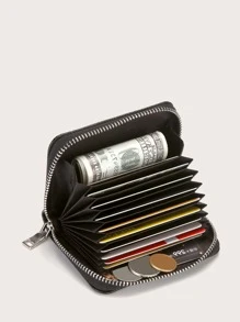 CUIKCA 男士拉鍊式皮夾口袋錢包小錢包卡片收納包女士拉鍊式皮夾可攜式錢包白領工作者大學上班族商務通勤辦公室週年紀念日生日禮物情人節禮物 - 黑色 - 查看 5