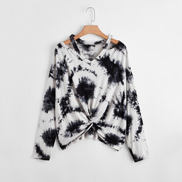 

Plus Twist Hem Tie Dye Tee, Black and white