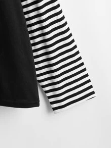 Flirla Áo thun Plus size Sọc Giải trí - màu đen - Xem 4