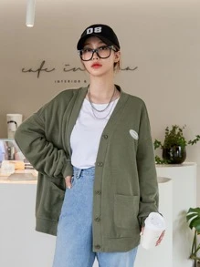 DAZY Patched Dual Pockets Drop Shoulder Jacket - Green - View 2