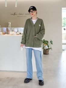 DAZY Patched Dual Pockets Drop Shoulder Jacket - Green - View 3