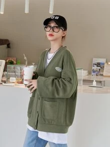 DAZY Patched Dual Pockets Drop Shoulder Jacket - Green - View 4