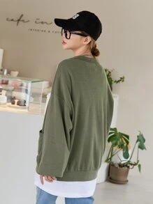 DAZY Patched Dual Pockets Drop Shoulder Jacket - Green - View 5