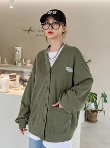 DAZY Patched Dual Pockets Drop Shoulder Jacket - Green - View 6