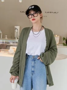 DAZY Patched Dual Pockets Drop Shoulder Jacket - Green - View 7