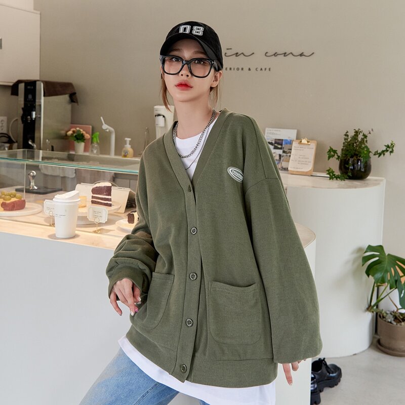 

Patched Dual Pockets Drop Shoulder Jacket, Green