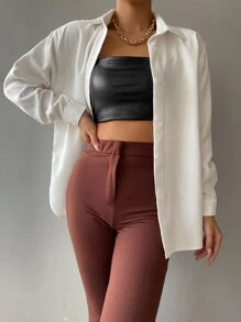 Chiquease 落肩袖前排扣燈芯絨襯衫 - 白色 - 查看 1