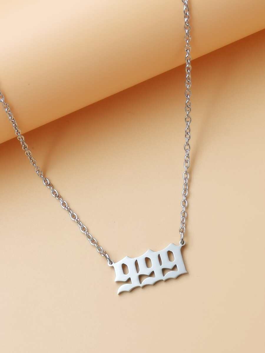 Fashionable and Popular Men's Stainless Steel Number Charm Necklace Stainless Steel Punk Hip Pop Style for Jewelry Gift and for a Stylish Look - Silver - View 1
