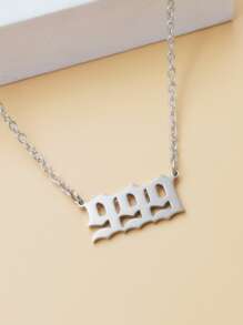 Fashionable and Popular Men's Stainless Steel Number Charm Necklace Stainless Steel Punk Hip Pop Style for Jewelry Gift and for a Stylish Look - Silver - View 3