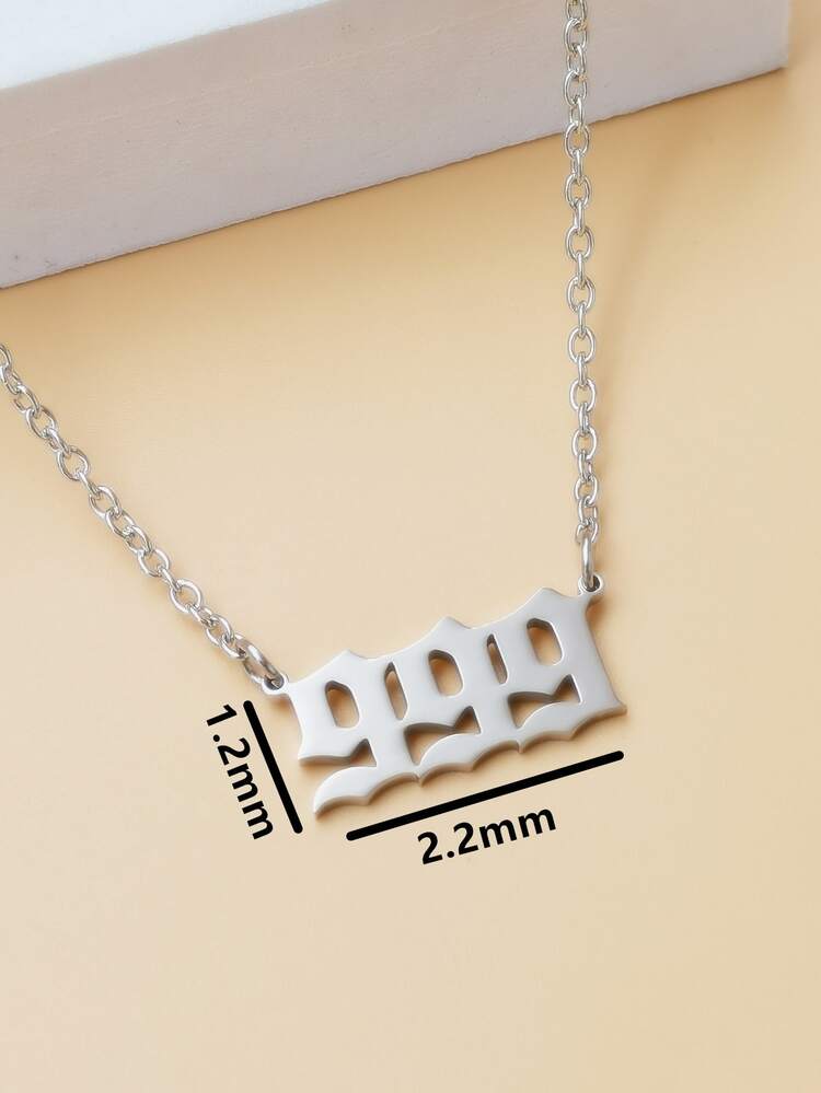 Fashionable and Popular Men's Stainless Steel Number Charm Necklace Stainless Steel Punk Hip Pop Style for Jewelry Gift and for a Stylish Look - Silver - View 4
