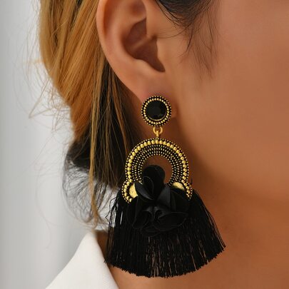 Flower & Tassel Drop Earrings