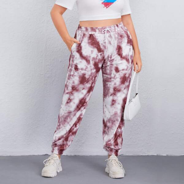 

Plus Tie Dye Drawstring Waist Sweatpants, Multicolor