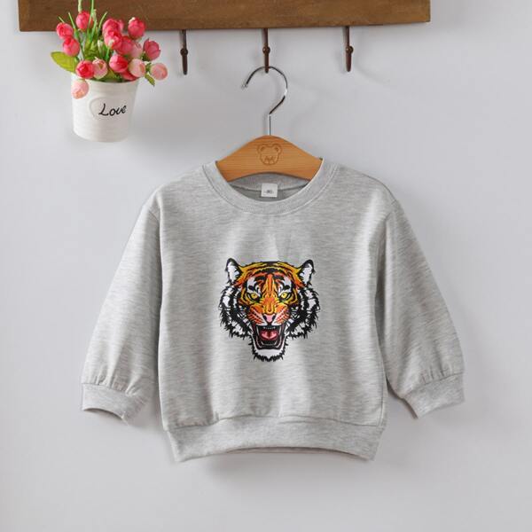 

Toddler Boys Tiger Print Sweatshirt, Light grey