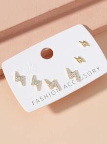 3 cặp bông tai Lightning Stud Earrings - Vàng - Xem 1