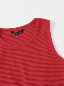 SHEIN EZwear Asymmetrical Hem Rib-knit Crop Tank Top - Red - View 3