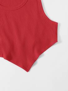 SHEIN EZwear Asymmetrical Hem Rib-knit Crop Tank Top - Red - View 5