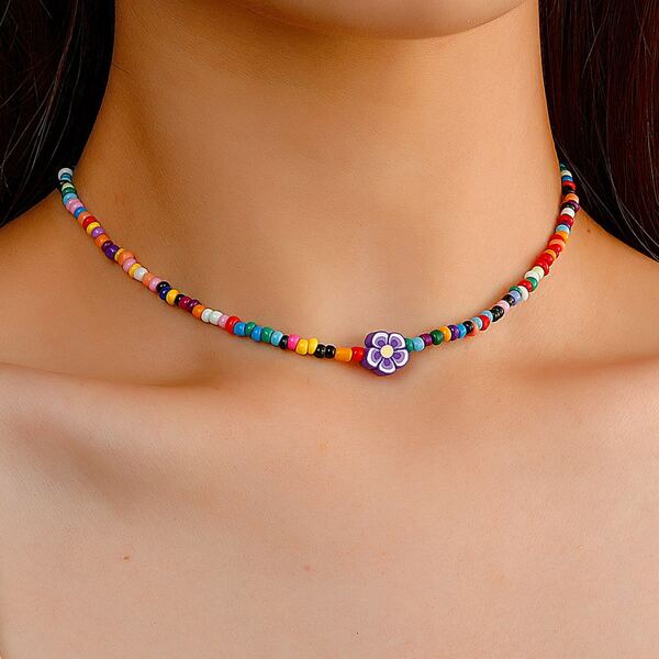 

Flower Decor Beaded Necklace, Multicolor