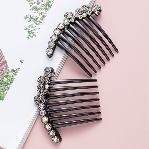 

2pcs Rhinestone Bow Decor Hair Pin, Multicolor