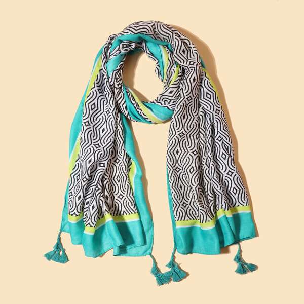 

Tassel Charm Geometric Pattern Scarf, Multicolor