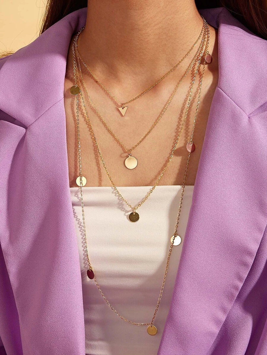 1 Đĩa & Tam Giác Charm Vòng Cổ Trang Sức Bằng Đồng - Vàng - Xem 1