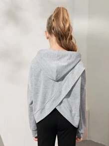 SHEIN 少女不对称露背袋鼠口袋卫衣 - 淺灰色 - 查看 1