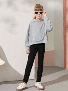 SHEIN 少女不对称露背袋鼠口袋卫衣 - 淺灰色 - 查看 3