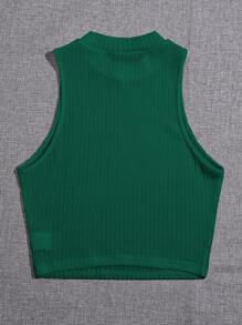 SHEIN EZwear Áo hai dây Gân đan màu trơn Giải trí - Màu xanh lá cây đậm - Xem 2