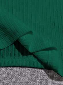 SHEIN EZwear Áo hai dây Gân đan màu trơn Giải trí - Màu xanh lá cây đậm - Xem 5