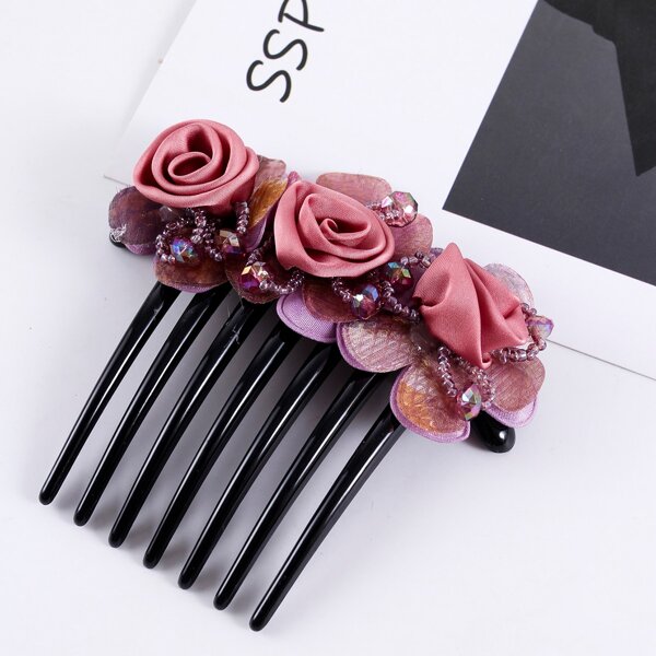 

Bead Decor Hairpin Comb, Violet purple