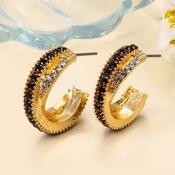 

Rhinestone Decor Open Hoop Earrings, Black