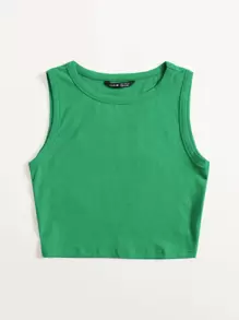 SHEIN EZwear Solid Crop Tank Top - Green - View 5