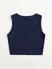 SHEIN EZwear Women's Solid Color Round Neck Sleeveless Simple Top, Casual For Everyday Wear - Navy Blue - View 2