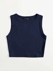 SHEIN EZwear Women's Solid Color Round Neck Sleeveless Simple Top, Casual For Everyday Wear - Navy Blue - View 5