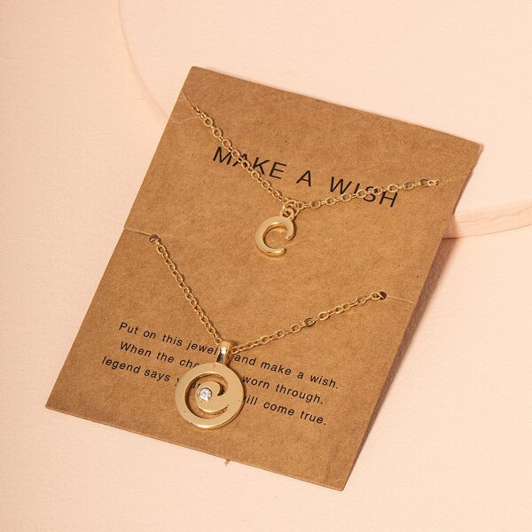 

2pcs Letter Charm Necklace, Gold