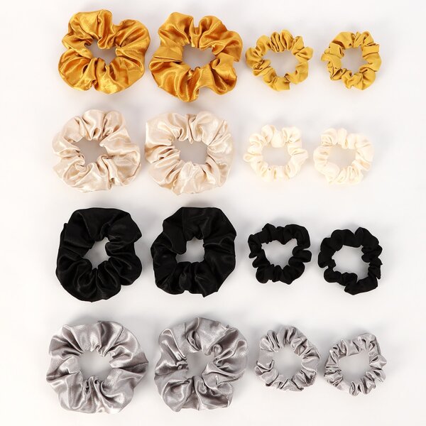 

16pcs Solid Pleated Scrunchie, Multicolor