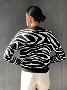 SHEIN Essnce Zebra Striped Pattern Drop Shoulder Sweater