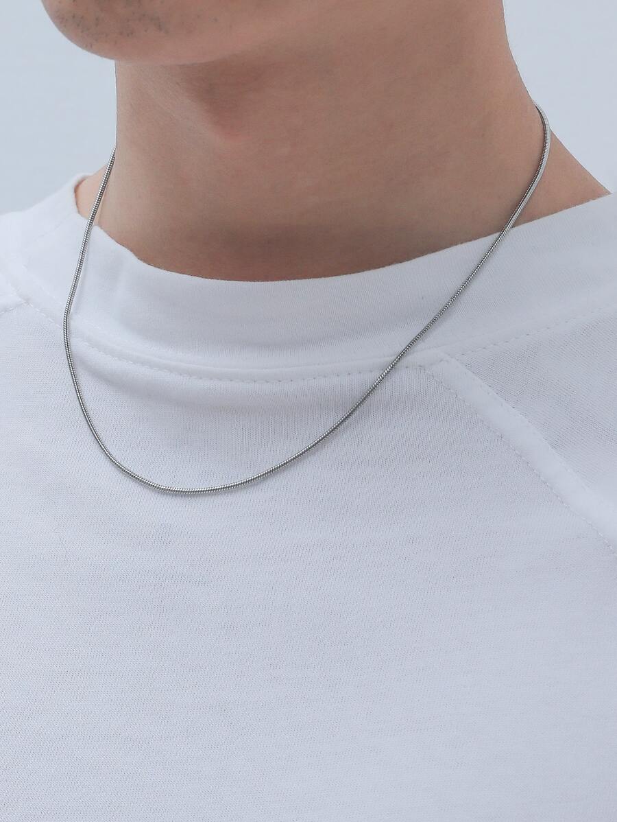 Vòng cổ dây chuyền rắn bằng thép không gỉ tối giản dành cho nam giới thời trang và phổ biến để làm quà tặng trang sức và cho vẻ ngoài sành điệu - Bạc - Xem 1