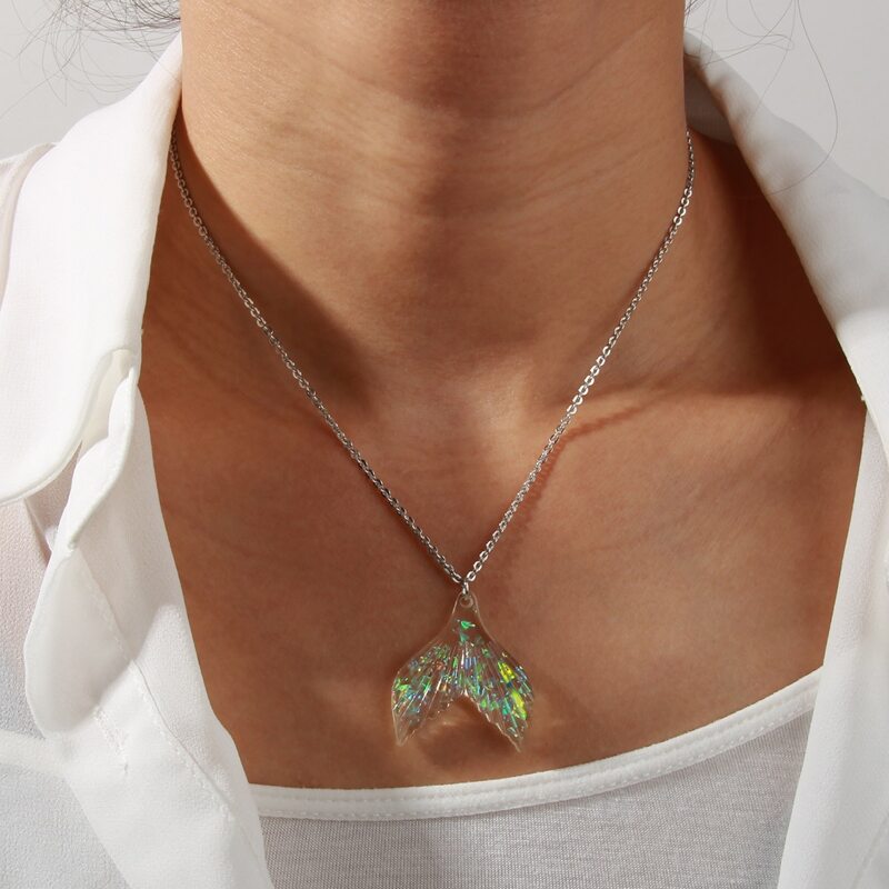 

Fish Tail Pendant Necklace, Mint green