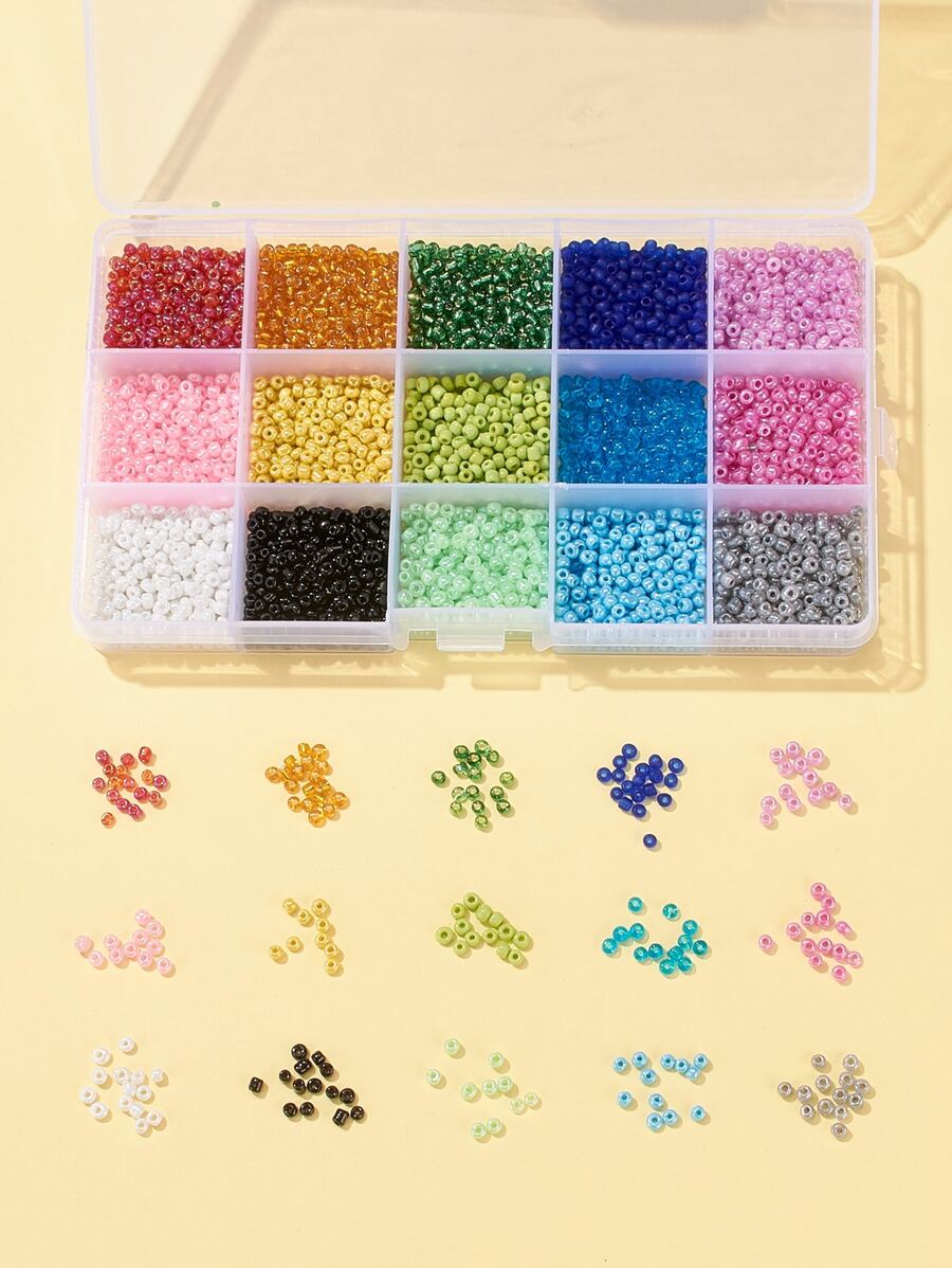 1 hộp 180G 15 màu 8/0 Glass Seed Beads Màu sắc trong suốt Lustered & Ceylon & Opaque Colors Rainbow & Colours Lustered & Transparent Round Mixed Color Bead Phụ kiện trang sức DIY - Nhiều màu - Xem 1