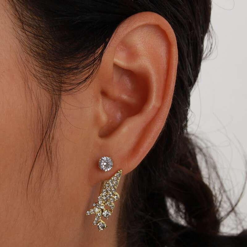 

Rhinestone Decor Earrings, Gold