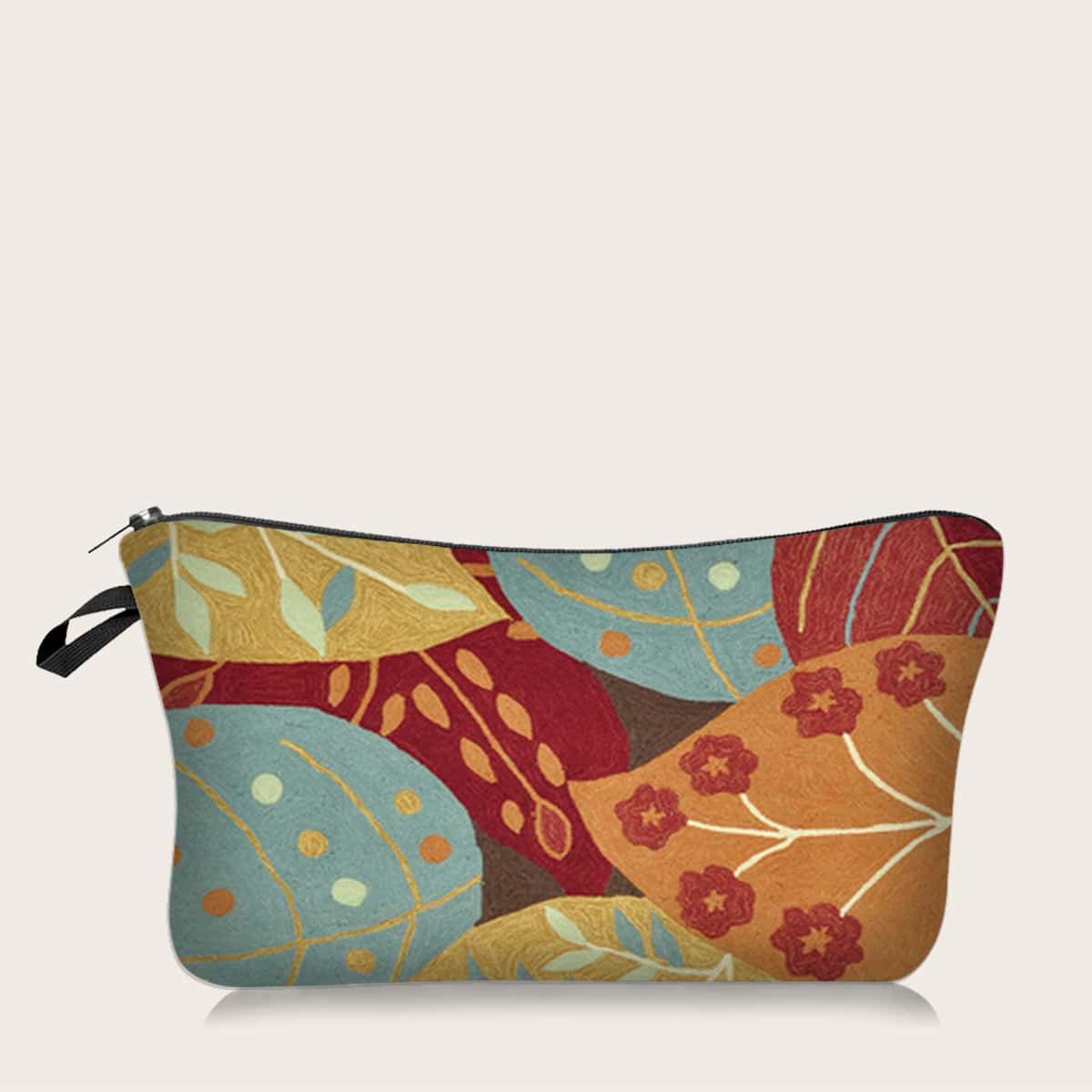 

Leaf Pattern Zippered Makeup Bag, Brown