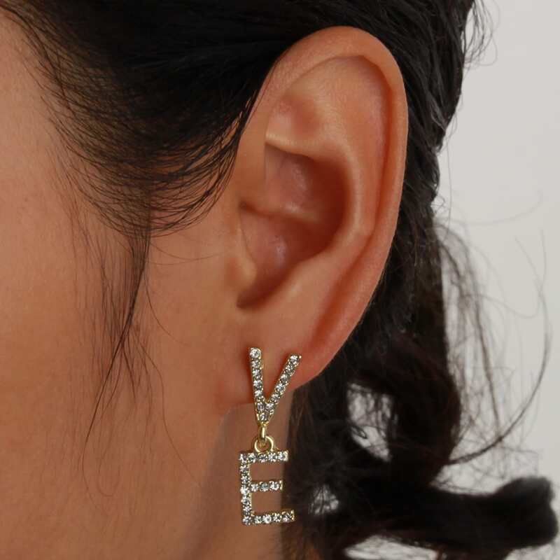 

Rhinestone Decor Earrings, Gold