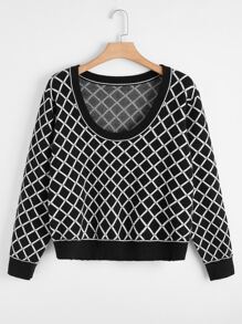 Áo len Plus Size Sọc ca rô Giải trí - Đen và trắng - Xem 1