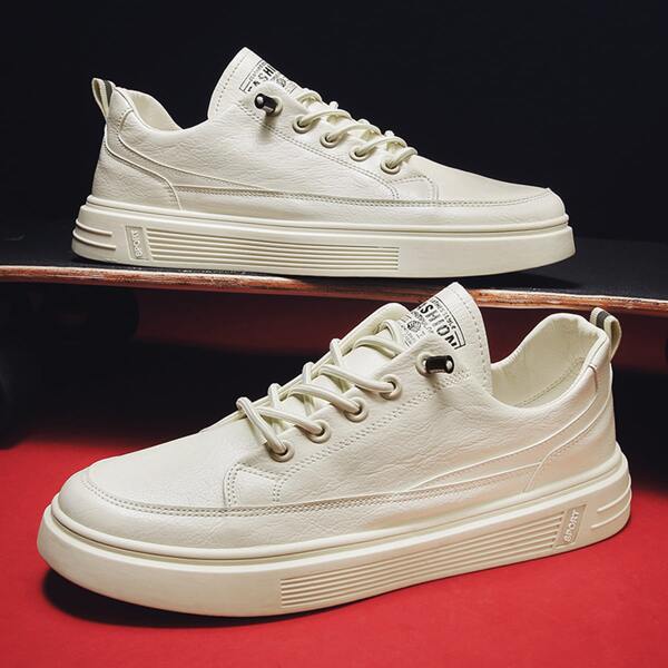 

Men Minimalist Lace Up Front Skate Shoes, Beige