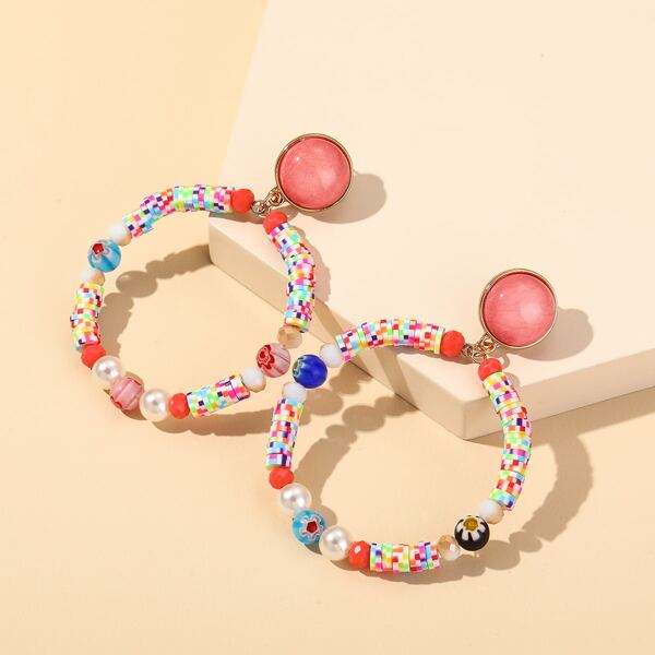 

Bead Decor Circle Drop Earrings, Multicolor