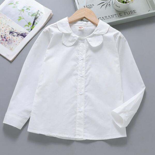 

Girls Solid Peter Pan Collar Button Up Blouse, White