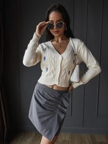 Aveloria Falda cruzada fruncido ribete con fruncido - Gris - Ver 3