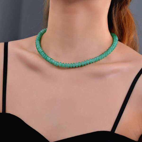 

1pc Beaded Necklace, Green